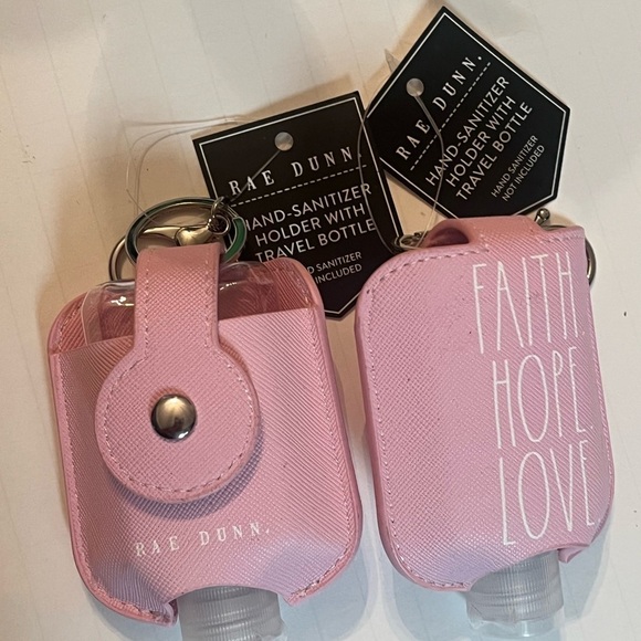 Rae Dunn "FAITH HOPE LOVE" Hand-Sanitizer LOT OF 2 Holder With Travel Bottle - Picture 5 of 7